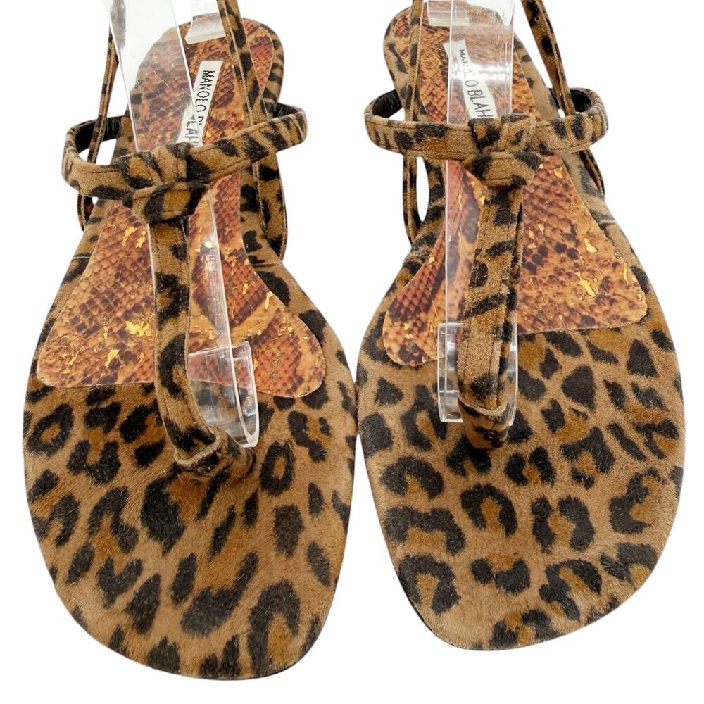 Manolo Blahnik Hata Thong Slingback Flat Sandals in Suede Leopard EU 37 US 7 - Picture 6 of 12